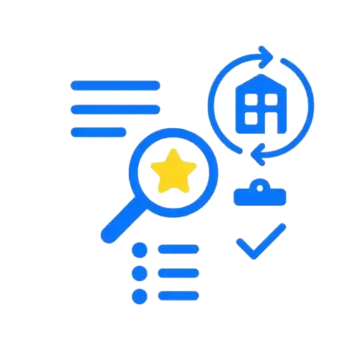 Illustration d’un audit e-réputation gratuit par Oli-via-net, représentant une loupe, une étoile et des icônes d’analyse de réputation en ligne.