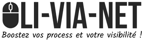 Logo de l’agence française Oli-via-net avec le slogan “Boostez vos process et votre visibilité !”, spécialisée en SEO, SEA et automatisation marketing par intelligence artificielle.