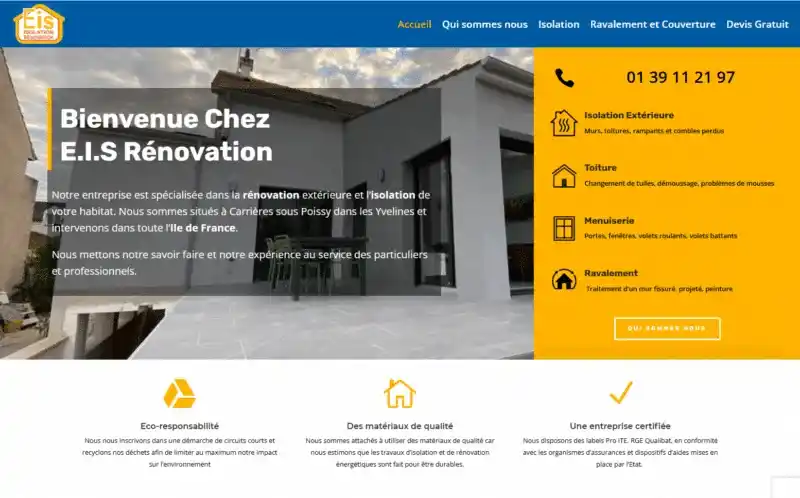 Ancien site web EIS Isolation – avant la refonte WordPress et l’audit SEO par l’agence Oli-via-net