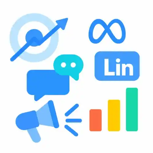 Cette illustration symbolise les campagnes SEA multicanal pilotées par Oli-via-net : Google Ads (Search, Display, YouTube) Meta Ads (Facebook, Instagram) LinkedIn Ads (B2B) L’objectif : créer des campagnes cohérentes et pilotées par la donnée et l’intelligence artificielle, pour maximiser la croissance immédiate et la rentabilité publicitaire.