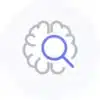 Icône représentant un cerveau avec une loupe, symbolisant l’audit digital, l’analyse des données et la stratégie marketing intelligente.