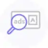 Icône stylisée représentant une loupe sur le logo Google Ads, symbolisant l’analyse et l’optimisation des campagnes publicitaires.