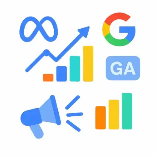 Illustration représentant la croissance des campagnes publicitaires SEA multi-plateformes Google, Meta et LinkedIn gérées par Oli-via-net.