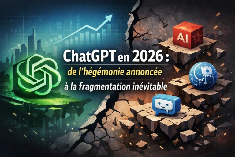 Illustration “ChatGPT en 2026 : de l’hégémonie annoncée à la fragmentation inévitable”, avec une fracture symbolisant la fragmentation des IA.
