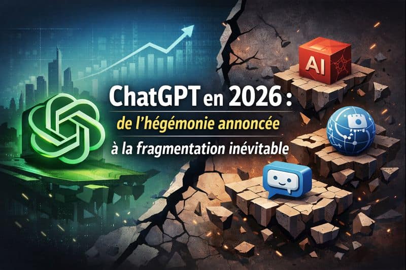 Illustration “ChatGPT en 2026 : de l’hégémonie annoncée à la fragmentation inévitable”, avec une fracture symbolisant la fragmentation des IA.